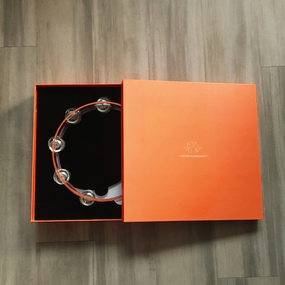 Drunk Elephant Orange Tambourine  Large Cardboard Box New